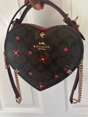 Coach limited edition Burgundy Heart Crossbody with Floral Accent